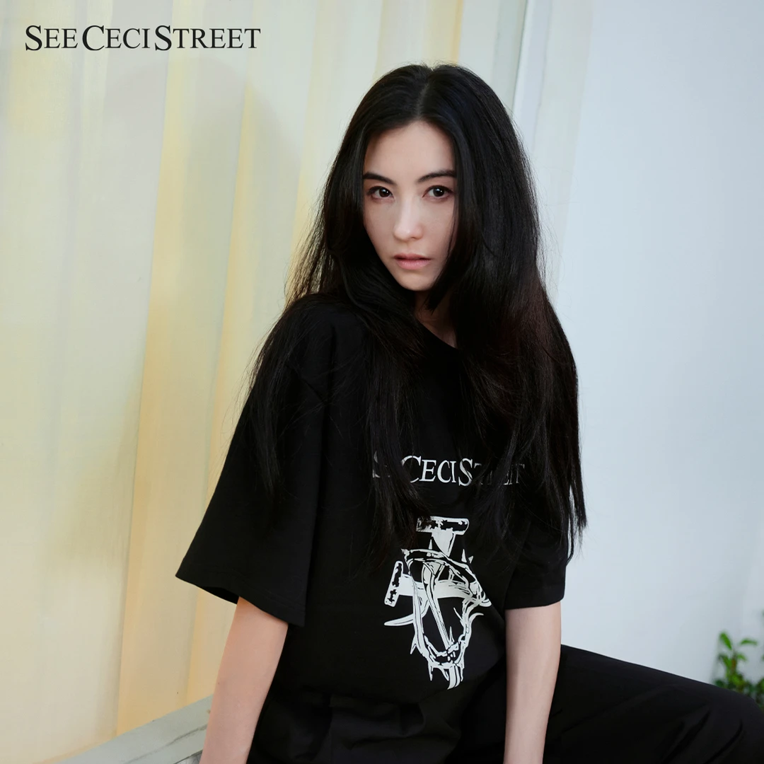 【全员请开播】SCS双层领夏季女宽松街头潮流ins短袖T恤BC32T26017