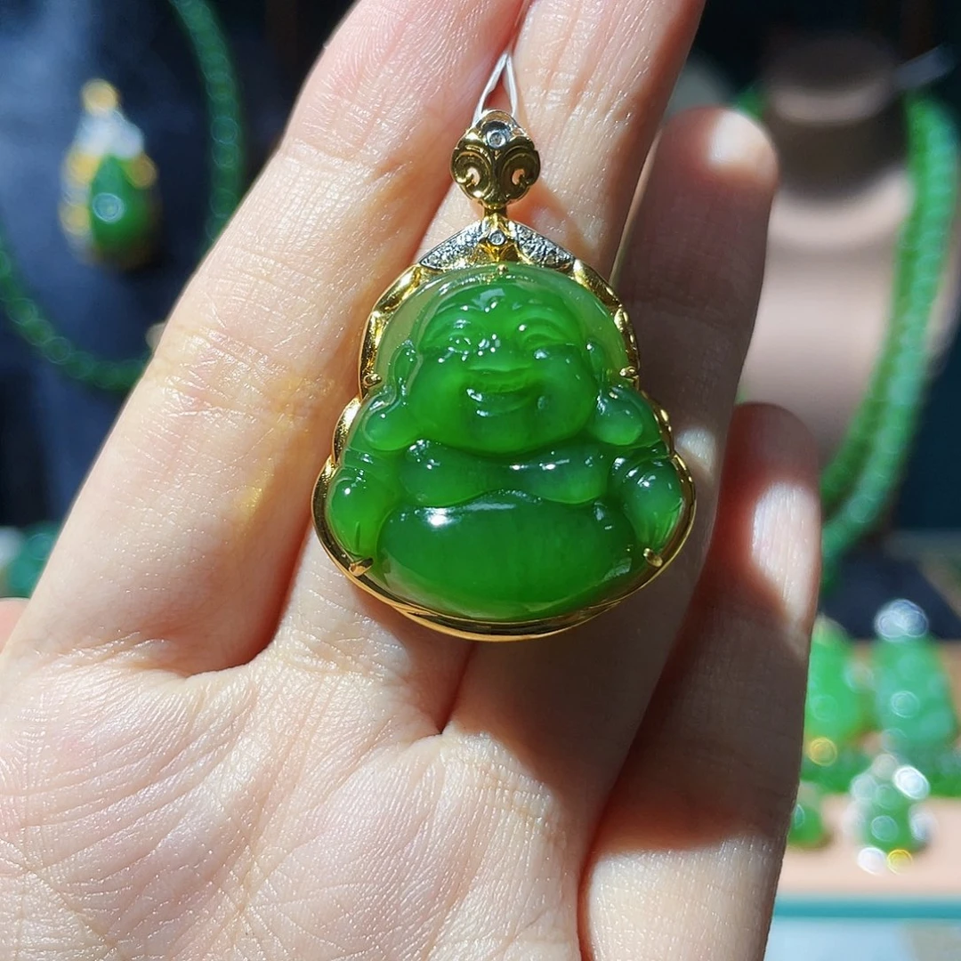 和田玉（碧玉）18K金镶嵌颈饰