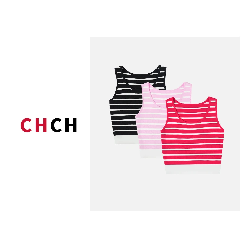 JYZZ0025初秋新款时尚百搭横条纹字母背心女洋气潮流打底小上衣