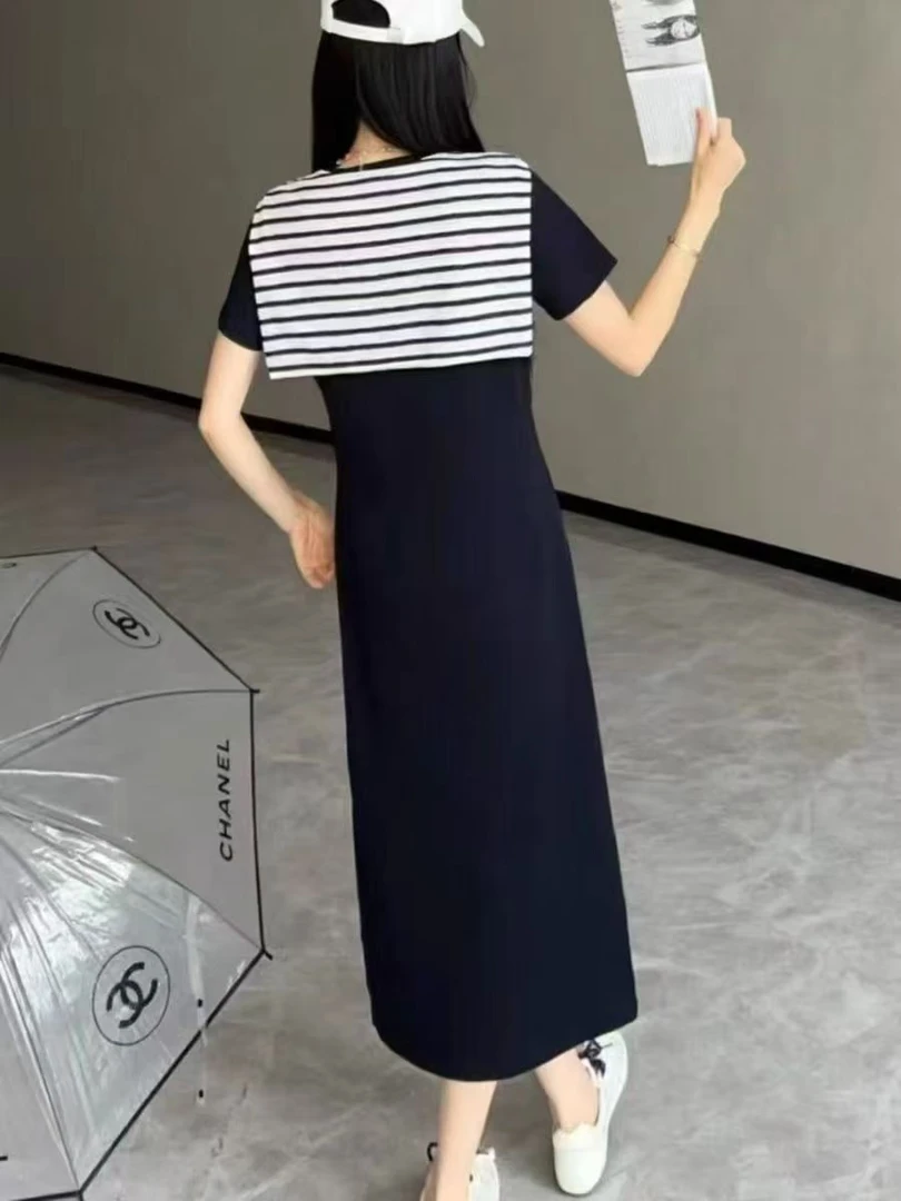 【二婷推荐】25年新款时尚百搭条纹披肩连衣裙H31