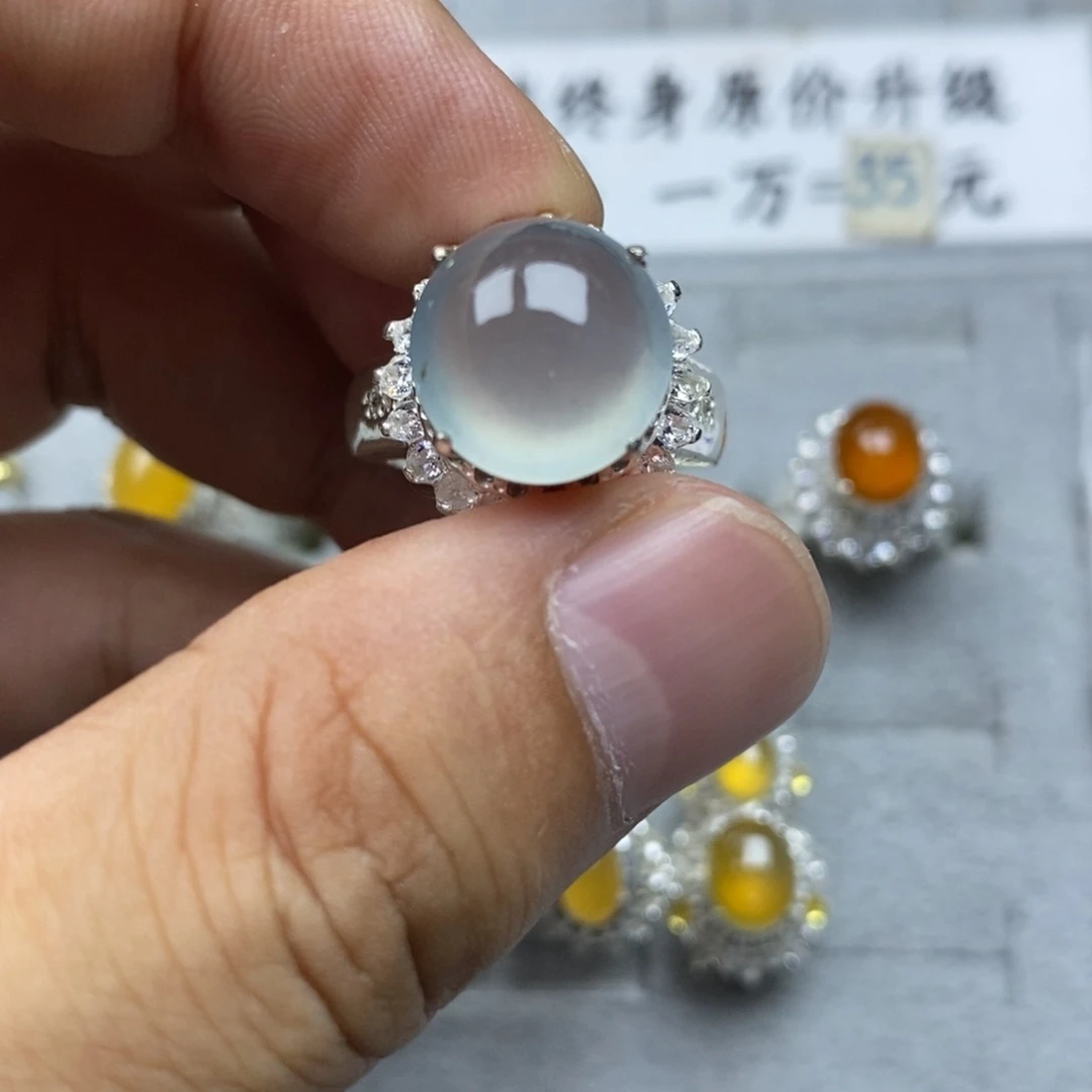 定制翡翠未镶嵌高冰蓝钢13mm