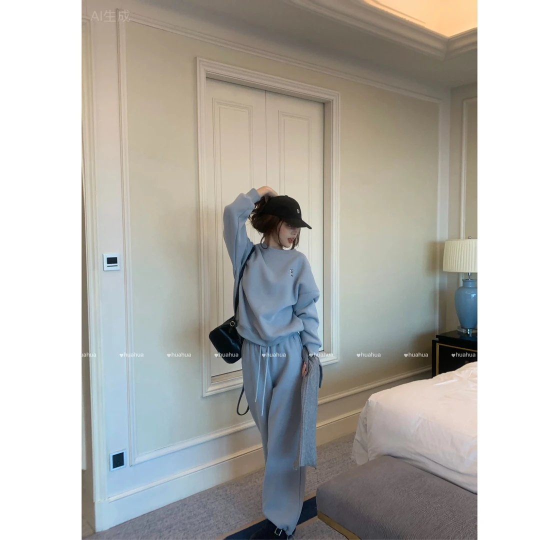 【花花】冬日套餐~冬季洋气套头圆领卫衣加绒软糯上衣阔腿裤