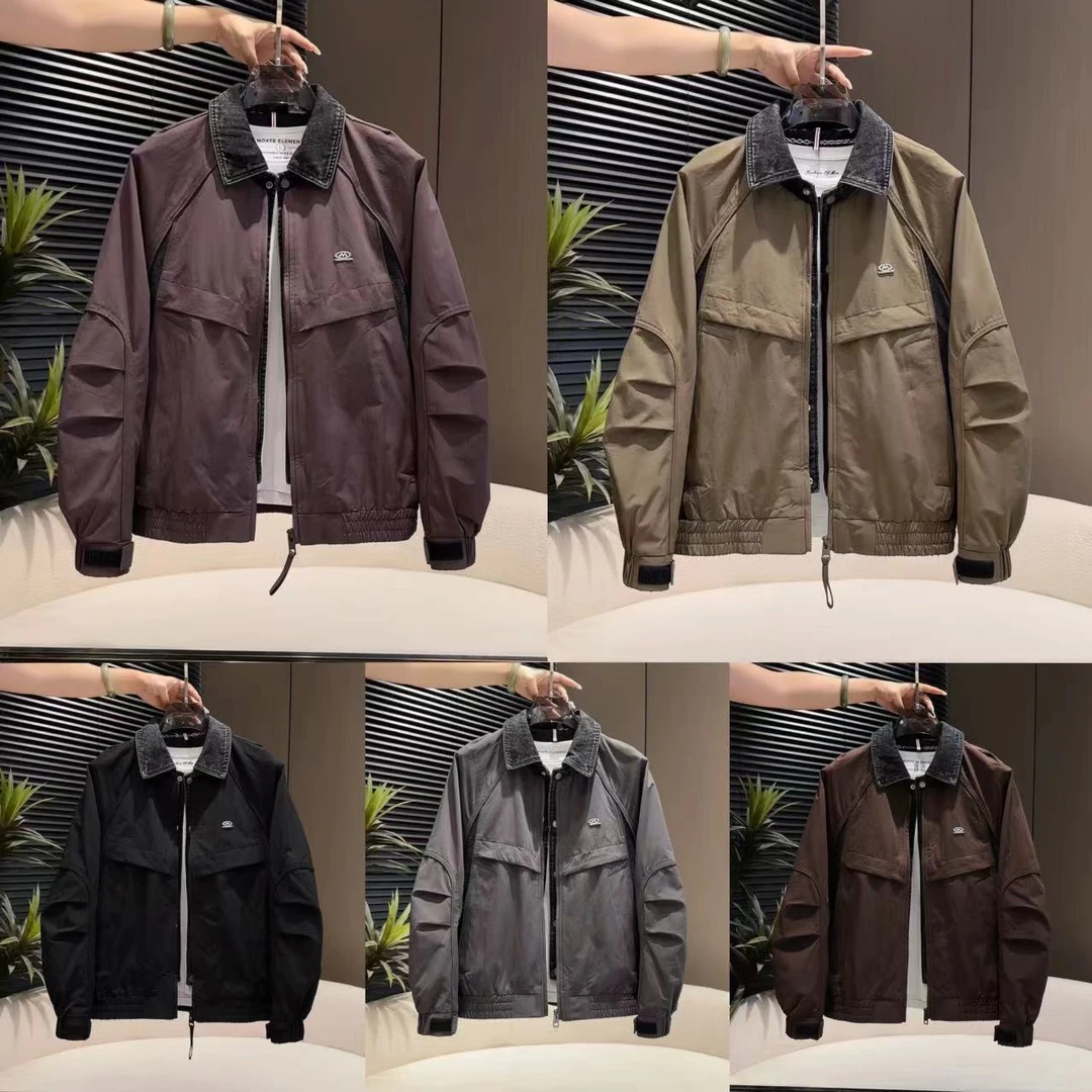 秋季新款牛仔领假两件拼接工装风百搭休闲外套88803