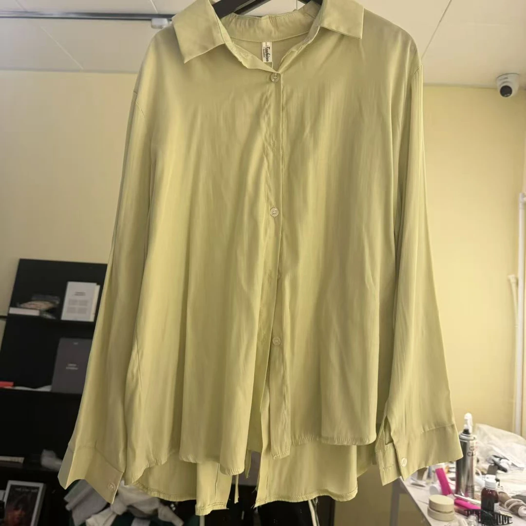 韩系天丝质感长袖衬衫女早春休闲宽松百搭防晒上衣