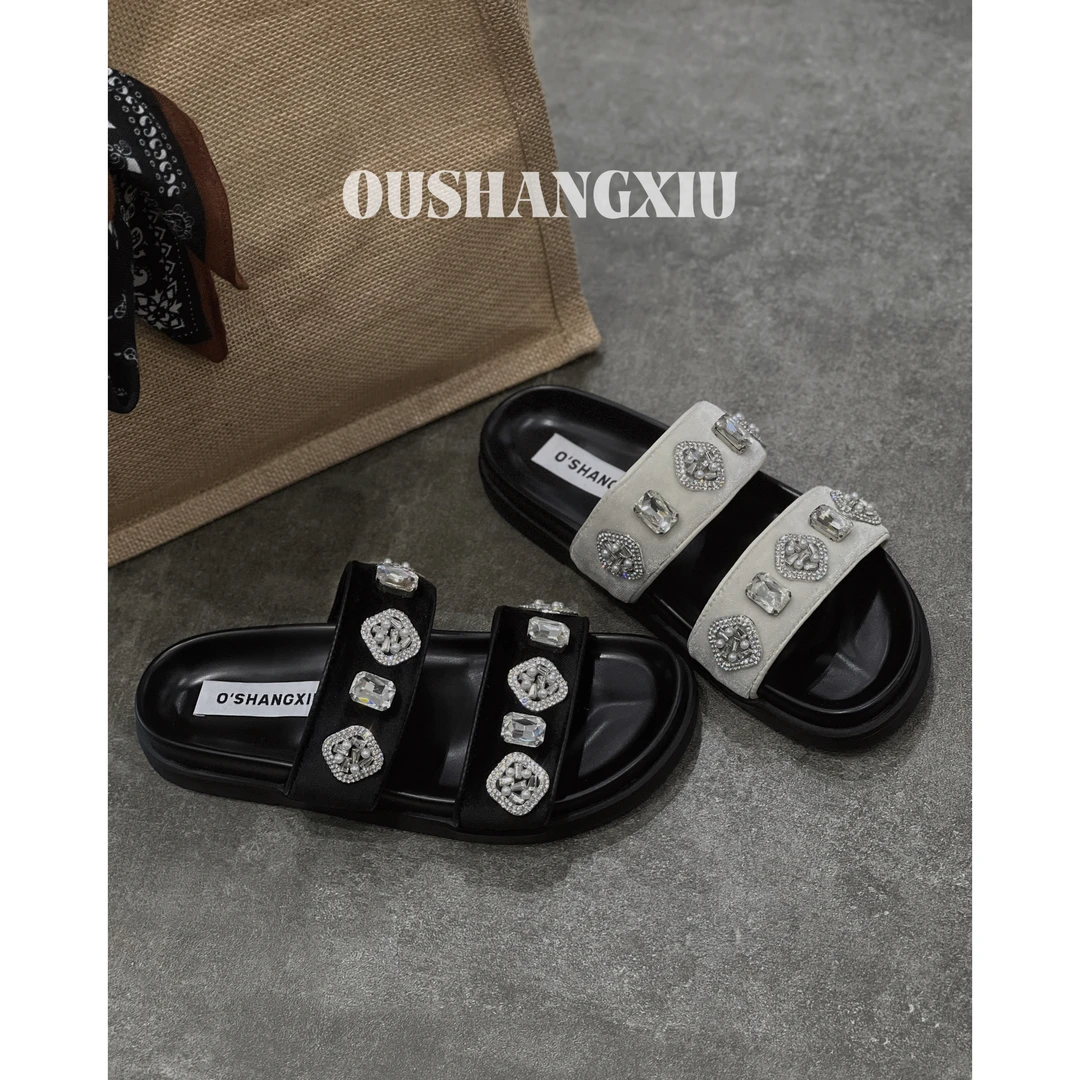 欧上秀2025夏季新款【流光交叠】复古优雅宫廷风奢感平底凉鞋拖鞋