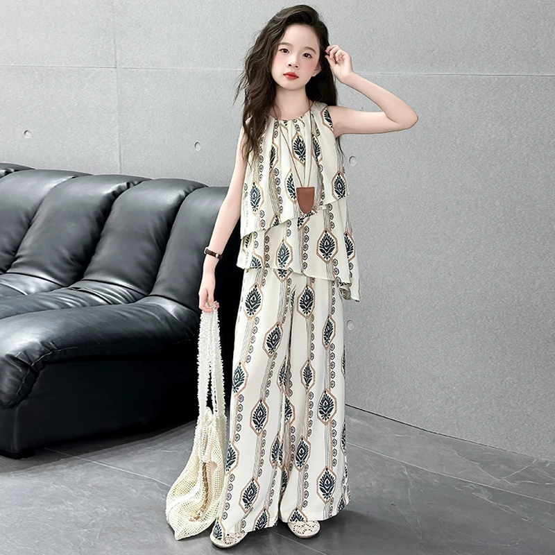 女童夏季阔腿裤套装洋气时尚2025新款中大童女孩6-12岁潮款两件套