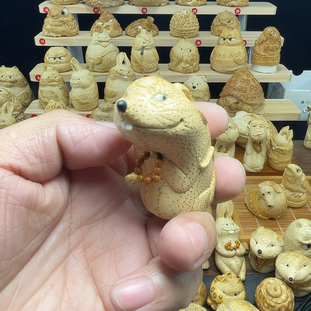 竹竹根雕老鼠手把件