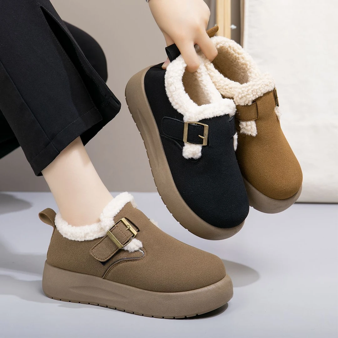厚底勃肯鞋女款2025新款秋冬季增高加绒雪地靴一脚蹬保暖毛绒棉鞋