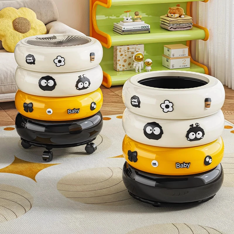 2025新款甜甜圈垃圾桶家用客厅轻奢高档带盖高颜值厨房可移动纸篓