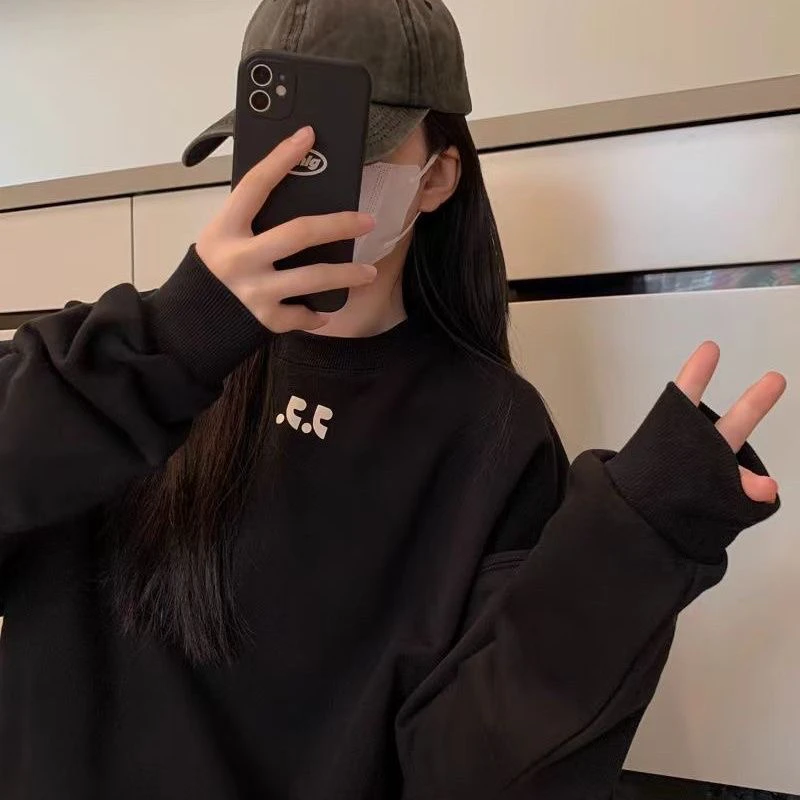 RR-春秋新款圆领字母印花卫衣宽松休闲百搭情侣款上衣长袖韩版