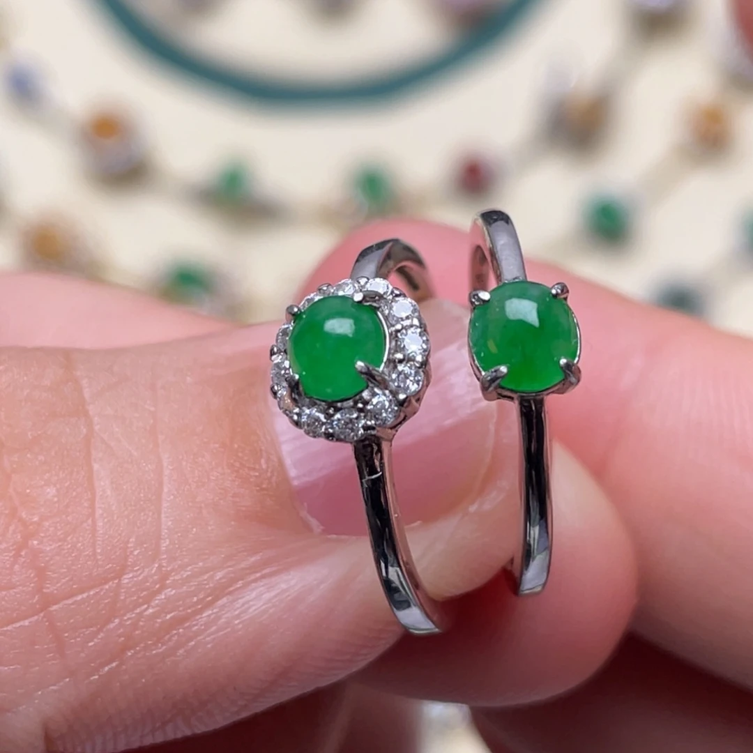 翡翠戒指银S925镶嵌七****5纯天然缅甸翡翠