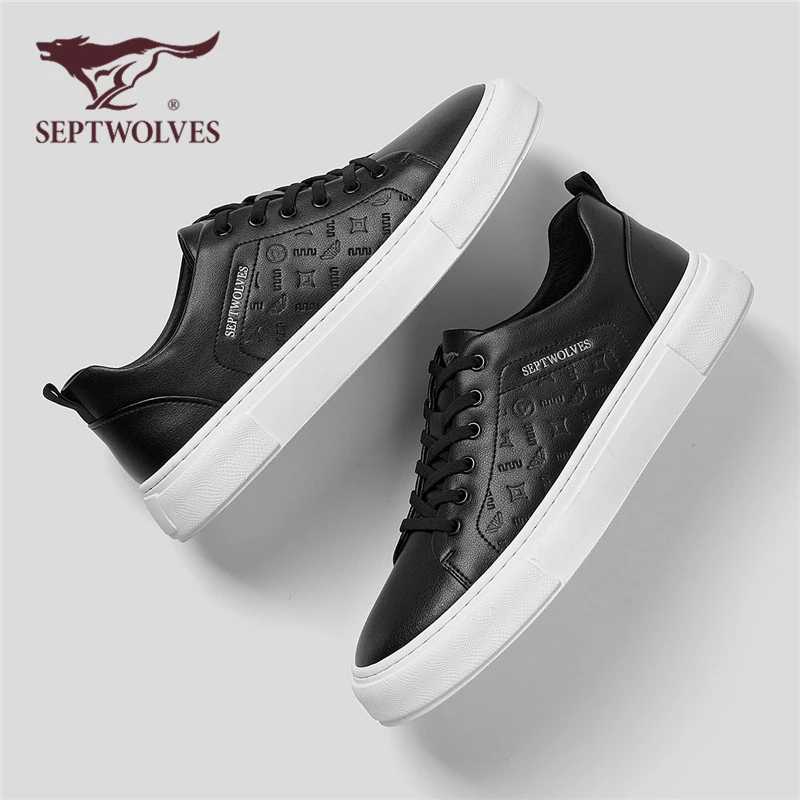 七匹狼正品男鞋秋季百搭时尚休闲鞋真皮软底男士皮鞋黑色低帮板鞋