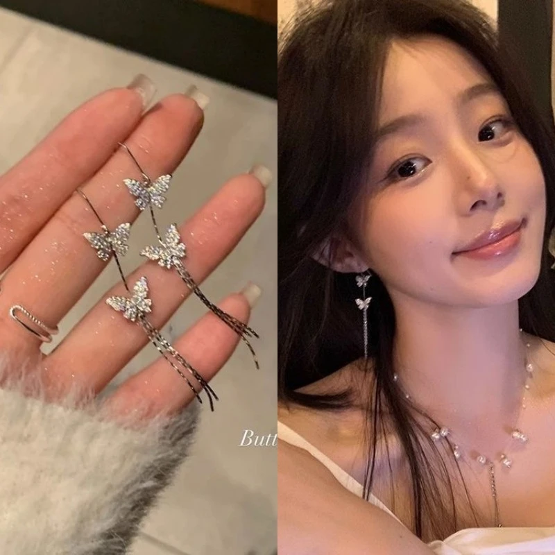 蝴蝶流苏耳环轻奢小众设计感冷淡气质女耳饰