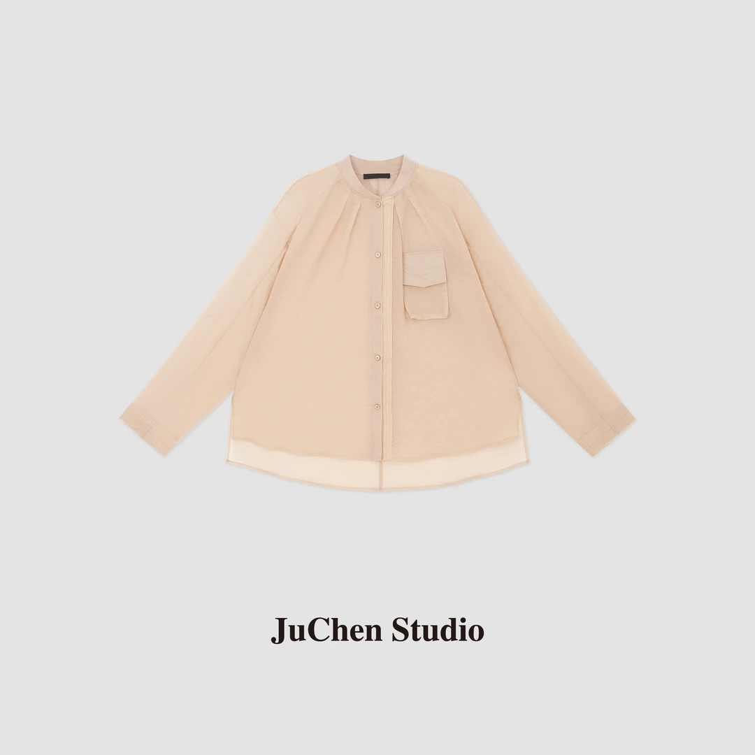 “蓬莱幻境”度假风织带艺术轻薄干爽肌理口袋衬衫 SS123460