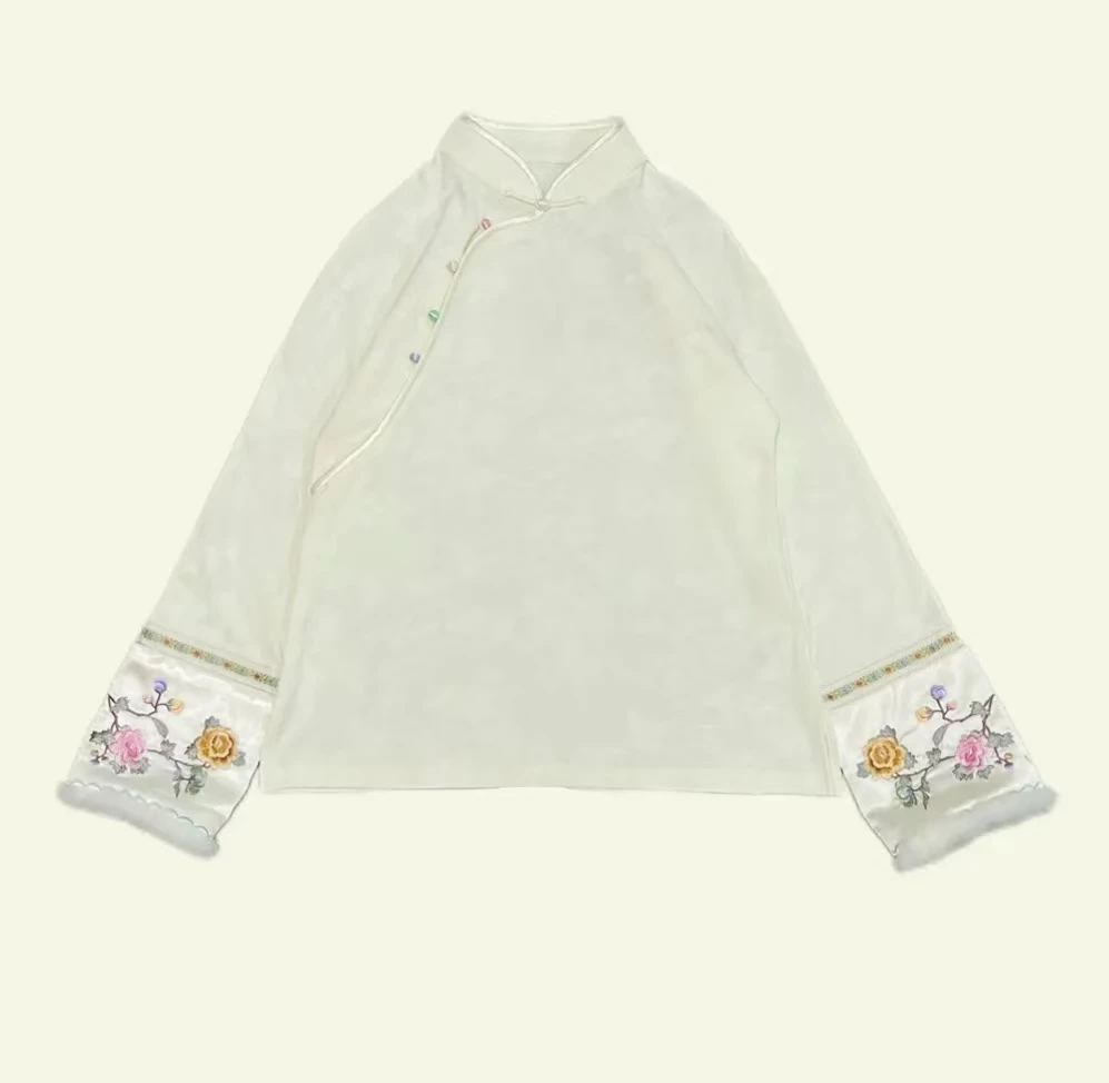 新款厚提花圆领百搭内搭天丝刺绣打底衫女2024D4466—四月