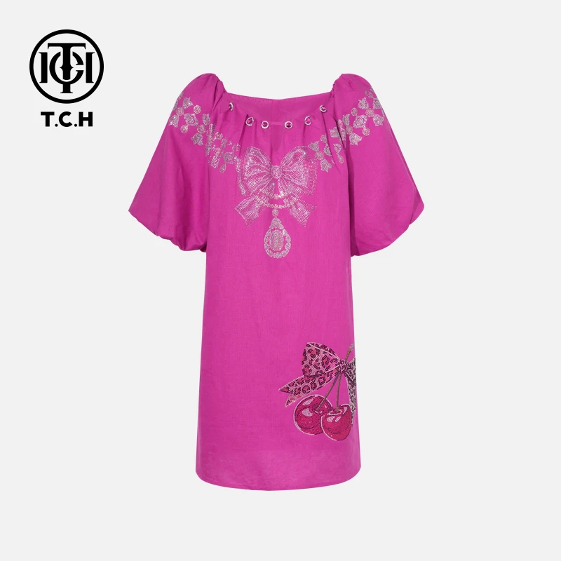 TCH私服烫钻工艺新时尚淑女百搭潮流连衣裙女T75B30E5102轻奢tch