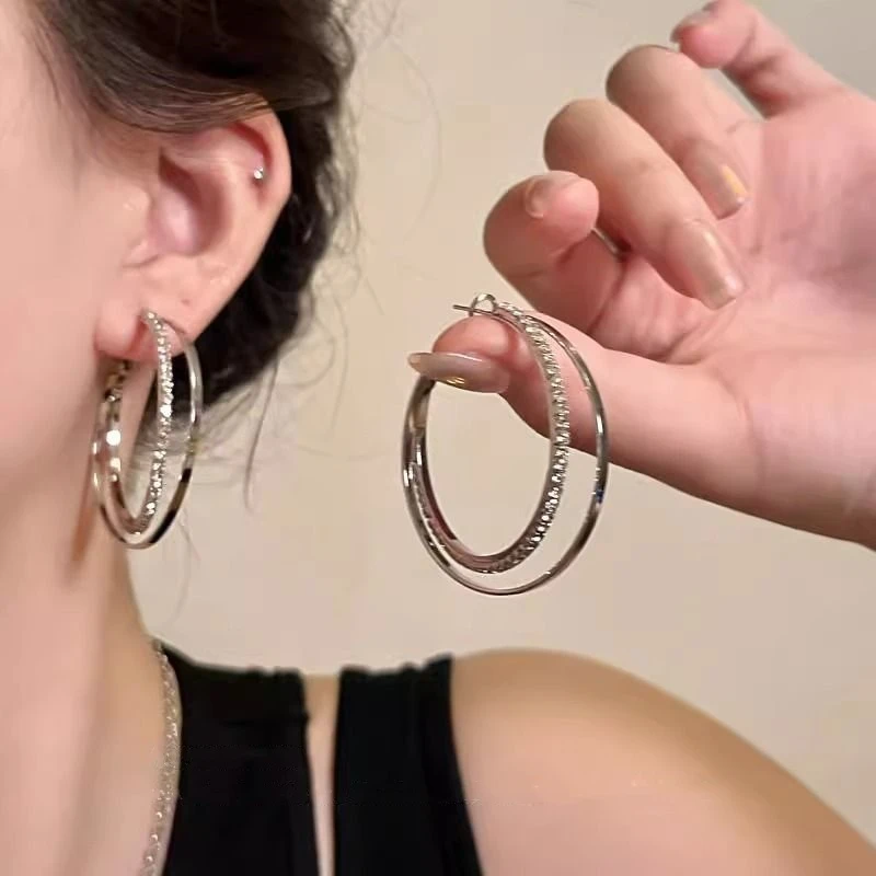 简约冷淡风双圈大耳环女气质高级感大气百搭显脸瘦无耳洞耳圈耳夹