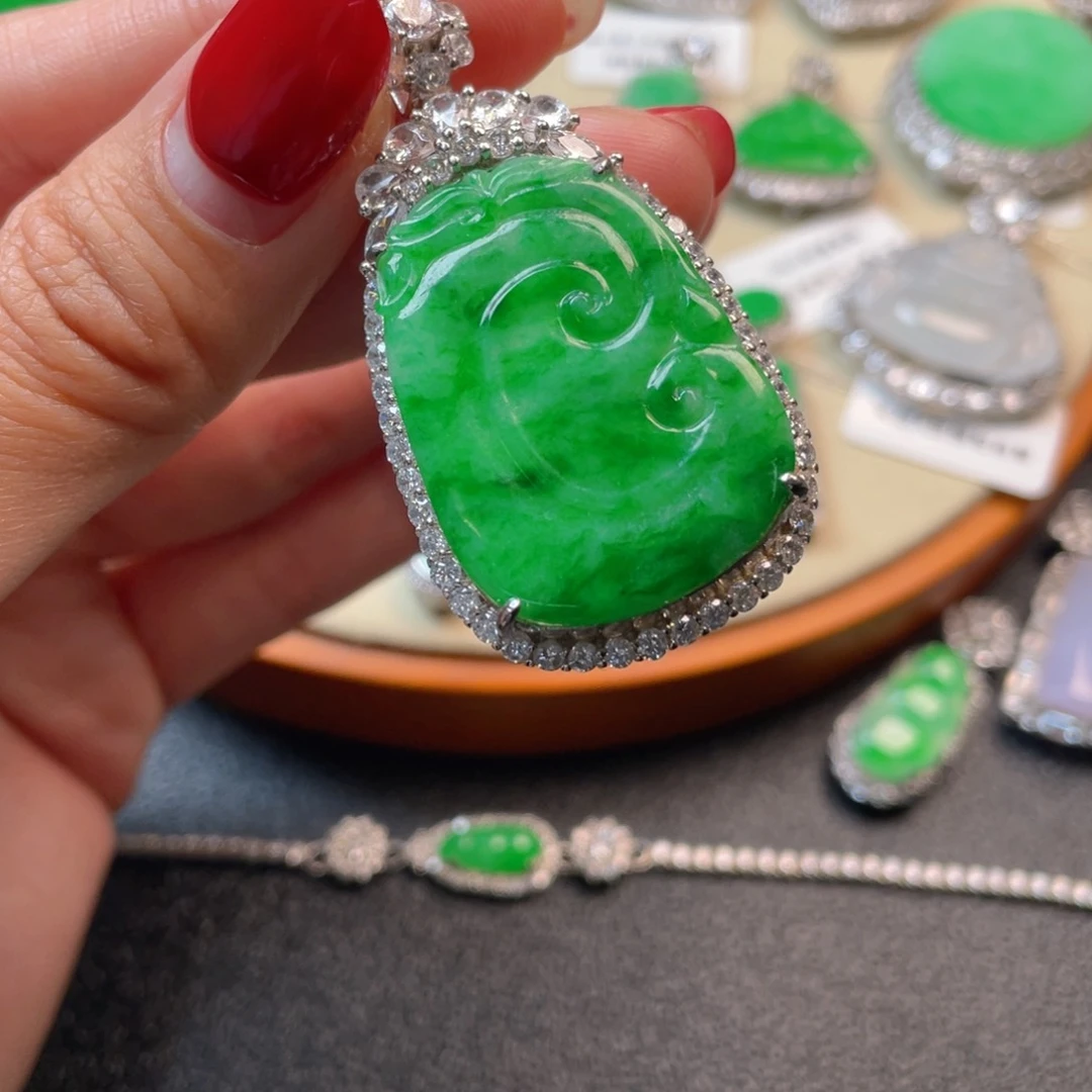 翡翠吊坠(不含链)银S925镶嵌