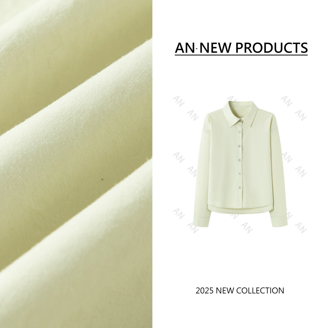 C02076新款时尚ins潮宽松休闲慵懒风绿色polo领长袖衬衫