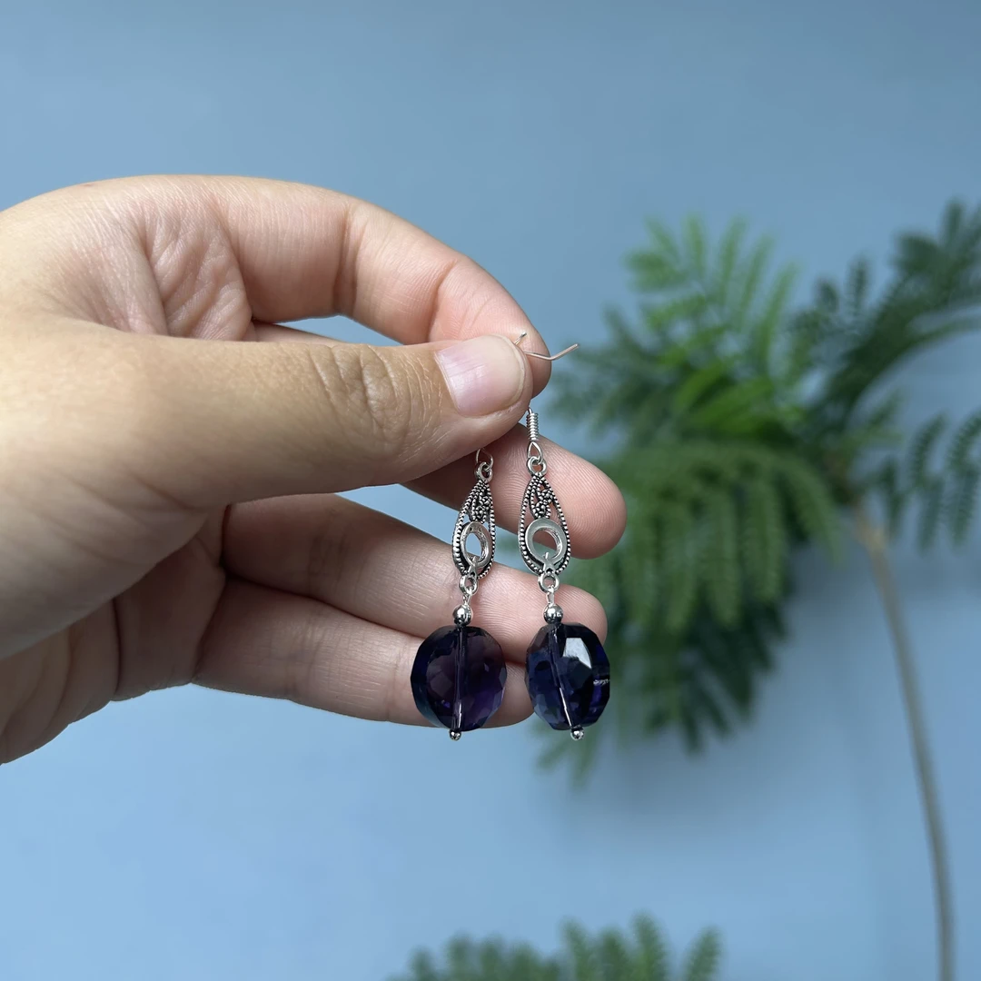 紫水晶s925大饼耳钩