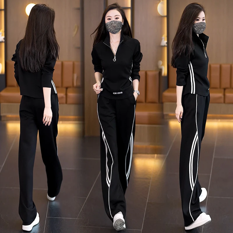 休闲时尚套装2025秋季新款韩系显瘦减龄立领上衣阔腿裤两件套