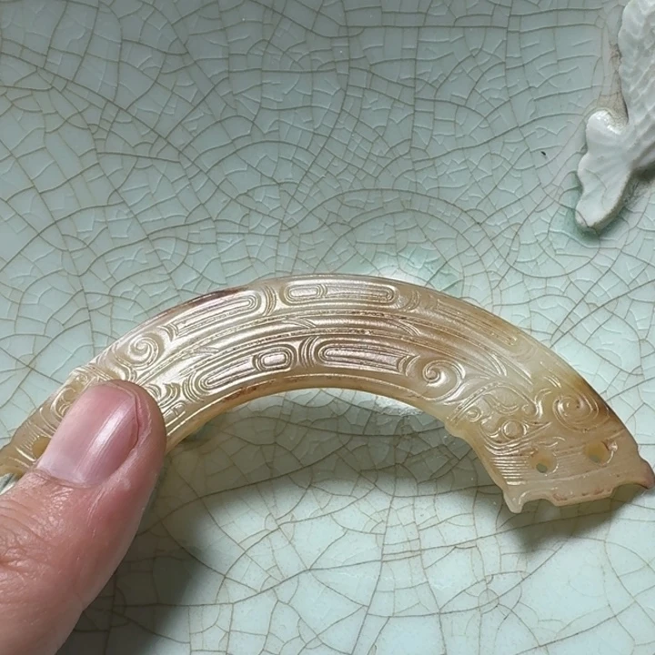 牧***然瓷片双鱼青瓷开片大碗