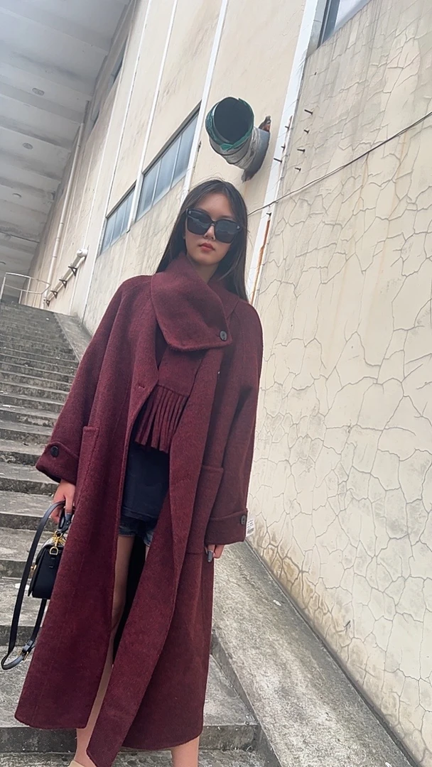 气质显瘦韩版宽松双面呢大衣秋冬时尚百搭