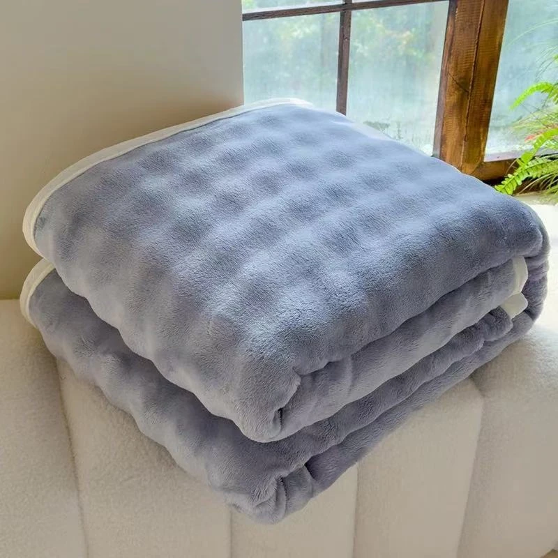 200X230灰蓝色泡泡牛奶绒毛毯