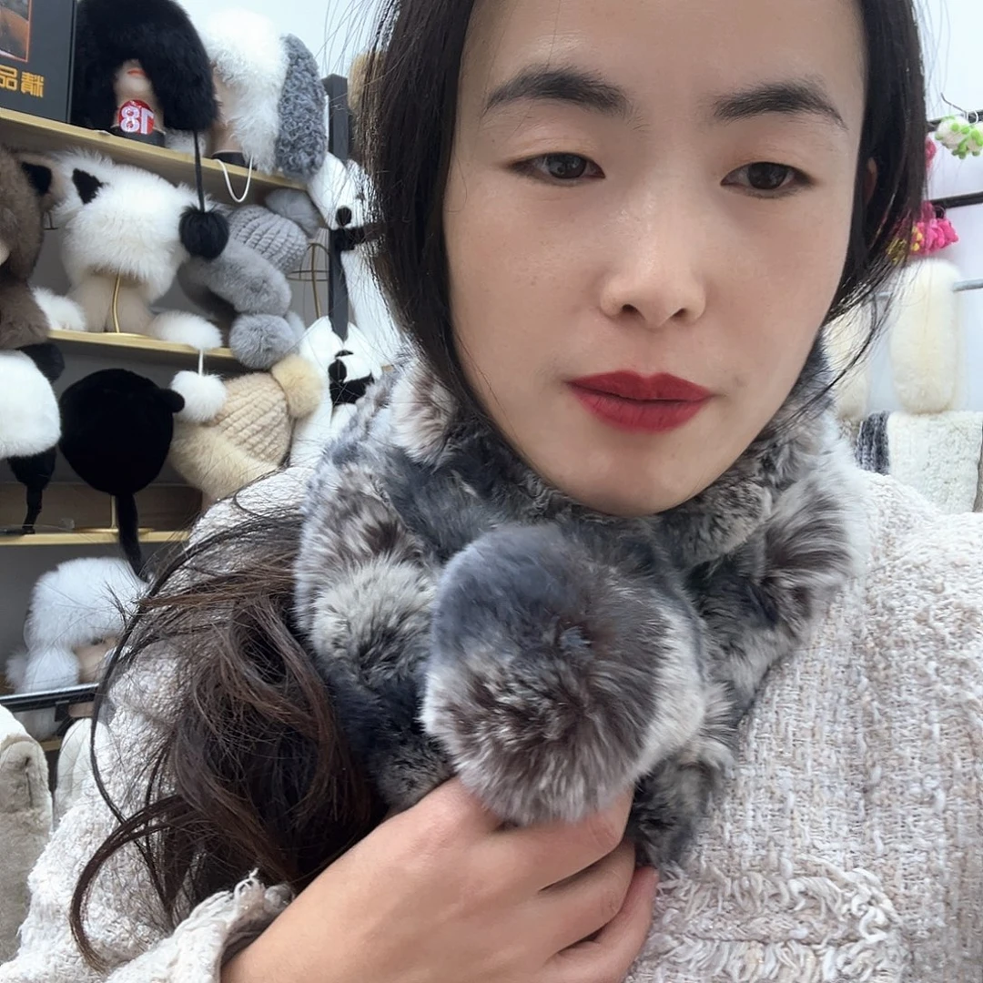 兔皮龙猫色兔毛瑕疵围巾