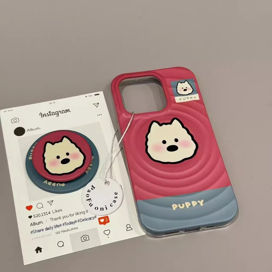 撞色卡通西高地磁吸支架适用苹果16promax手机壳ins可爱防摔