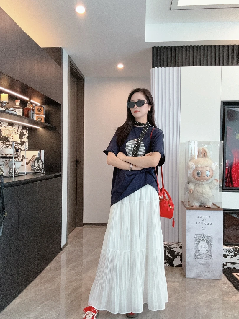 2025夏季新款半身裙百搭百褶裙显瘦白色裙子套装