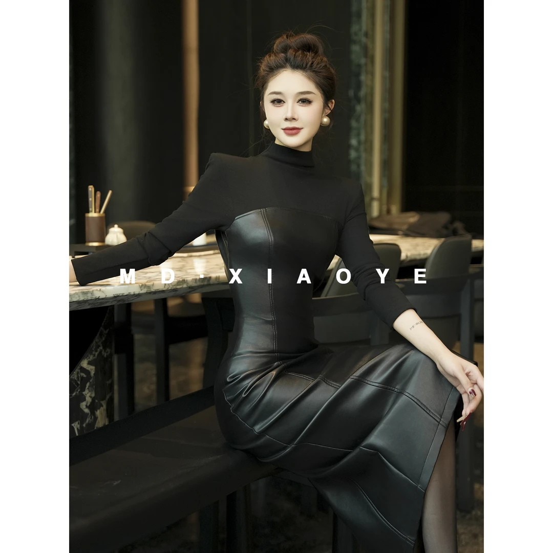 【MD·宵夜】2024冬季新款显瘦气质长袖时尚休闲百搭打底修身连衣裙