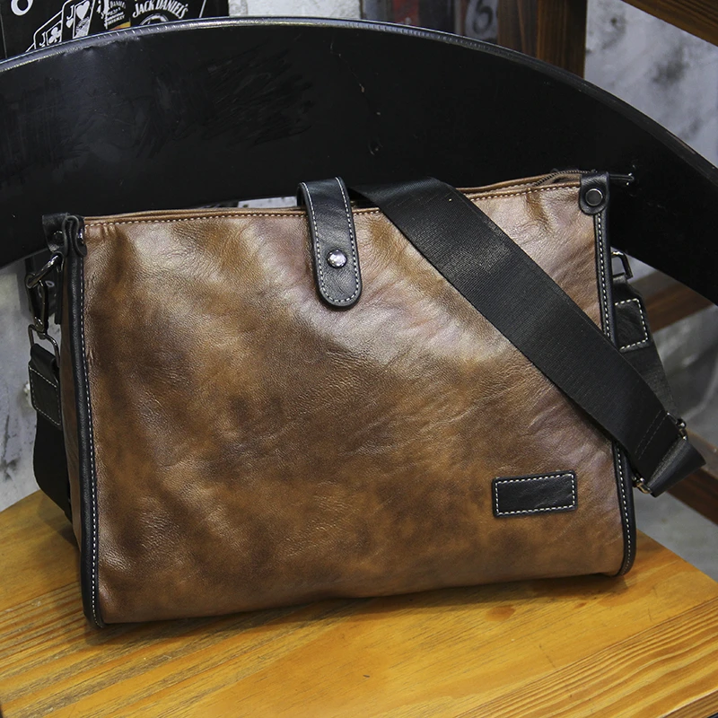 潮流男士单肩包复古简约通勤斜跨包时尚百搭大容量男包ipad包