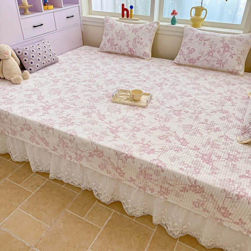 榻榻米专用床盖四件套冬季牛奶绒a类加厚防滑大炕单炕盖裙带花边