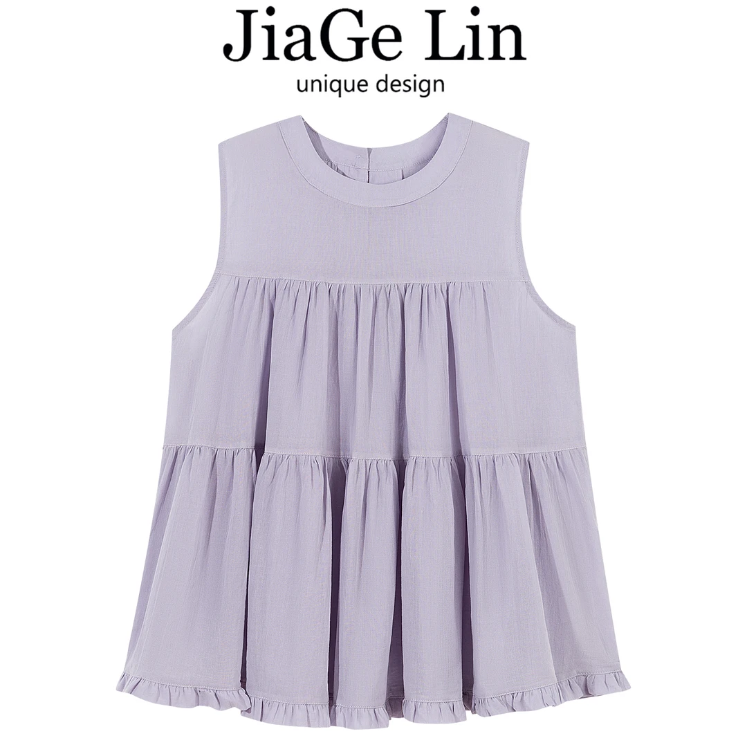 JiaGeLin法式甜美减龄绑带无袖背心女夏季宽松显瘦百搭娃娃领衬衫
