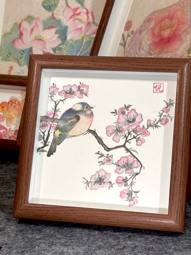 国画小鸟 15*15cm带框