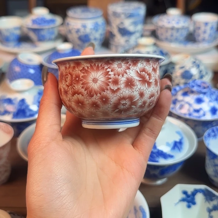 名窑口 釉下红点工万花卢氏杯放漏放漏