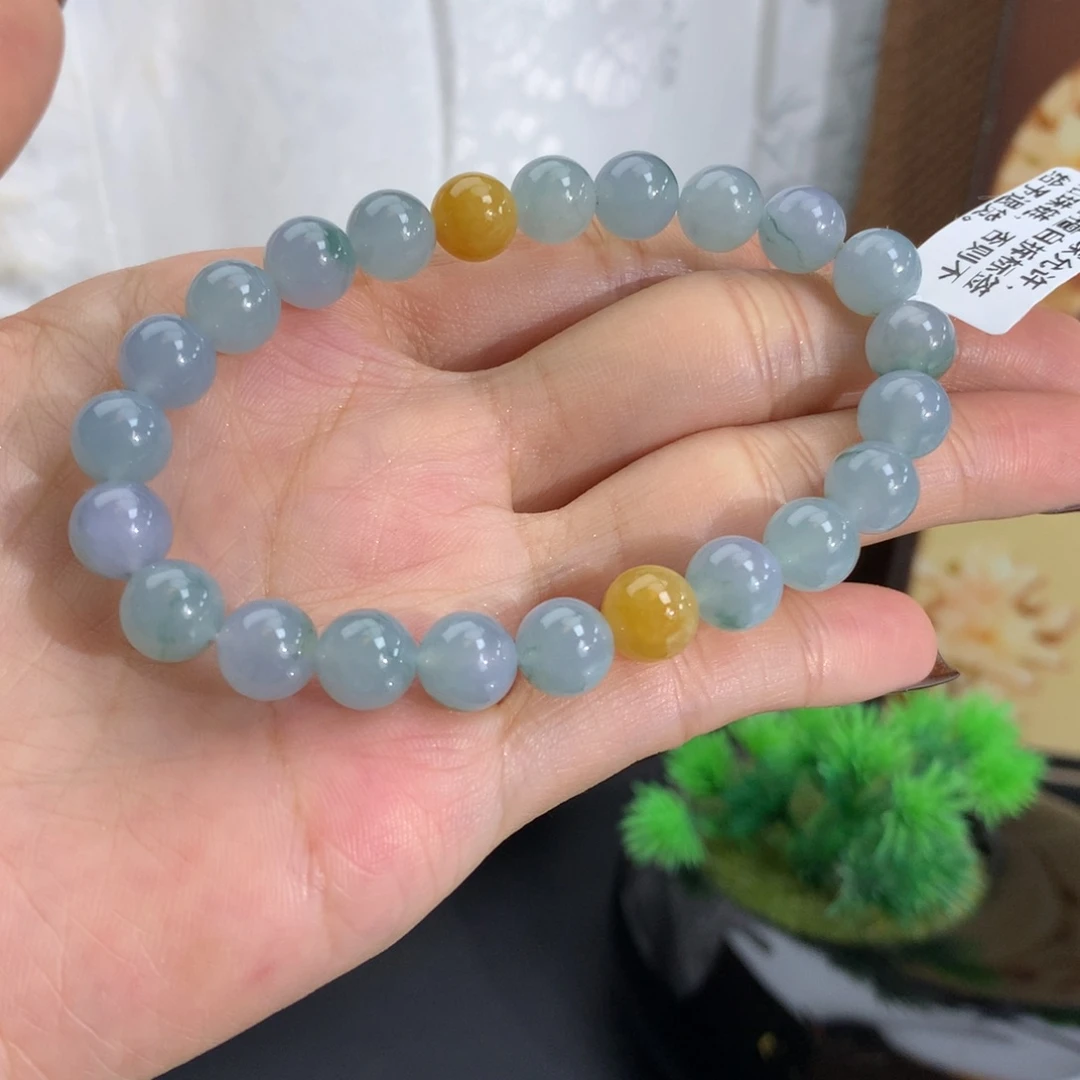 未镶嵌手串翡翠卡8冰胶蓝飘花手串
