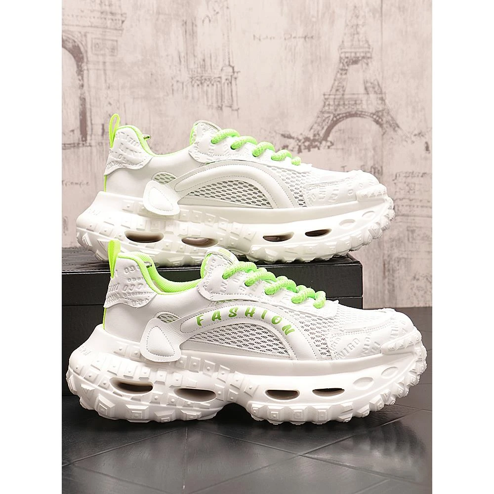 2025夏季老爹鞋男薄款休闲运动鞋厚底网面镂空鞋子青年白色旅游鞋