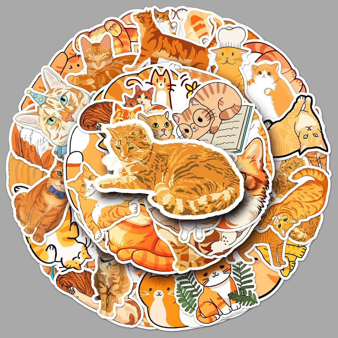 卡通猫咪动物萌宠猫猫50张橘猫贴纸创意防水装饰奶茶杯手帐本贴纸