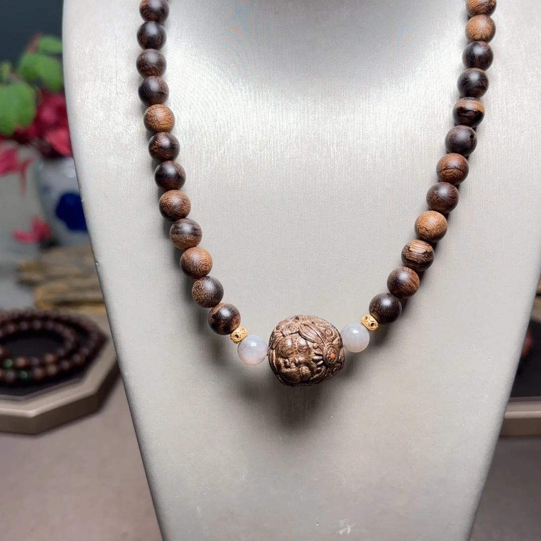 沉香手串越南芽庄瘤疤黄棋楠08➕扎基沉香木雕