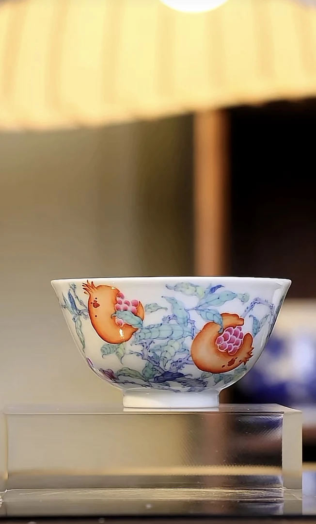 望玉窑 斗彩矾红石榴杯