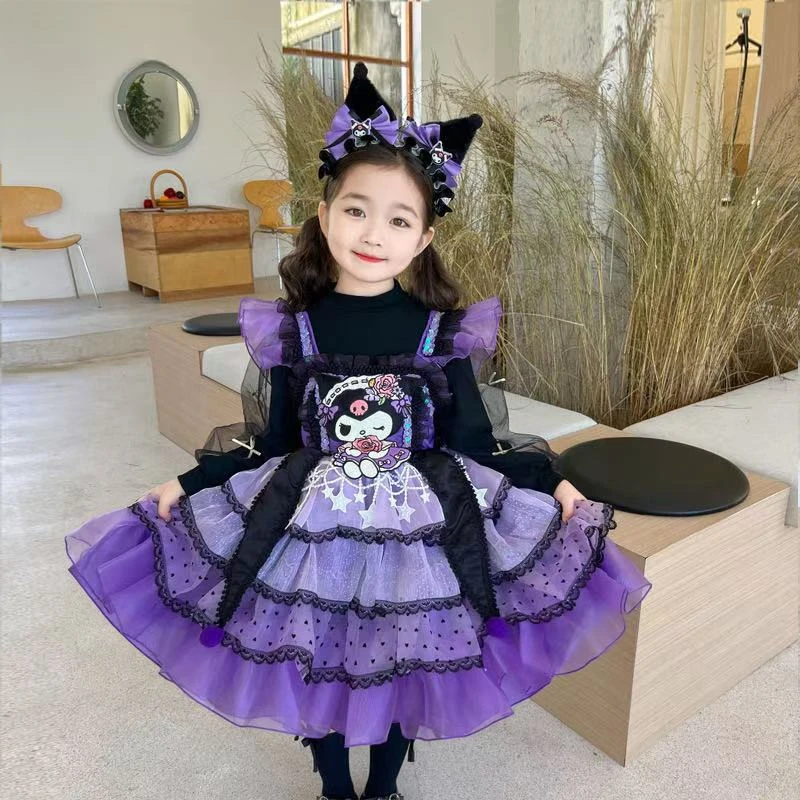 库洛米洛丽塔洋气长袖公主裙女童日常紫色甜美华丽华丽连衣裙儿童