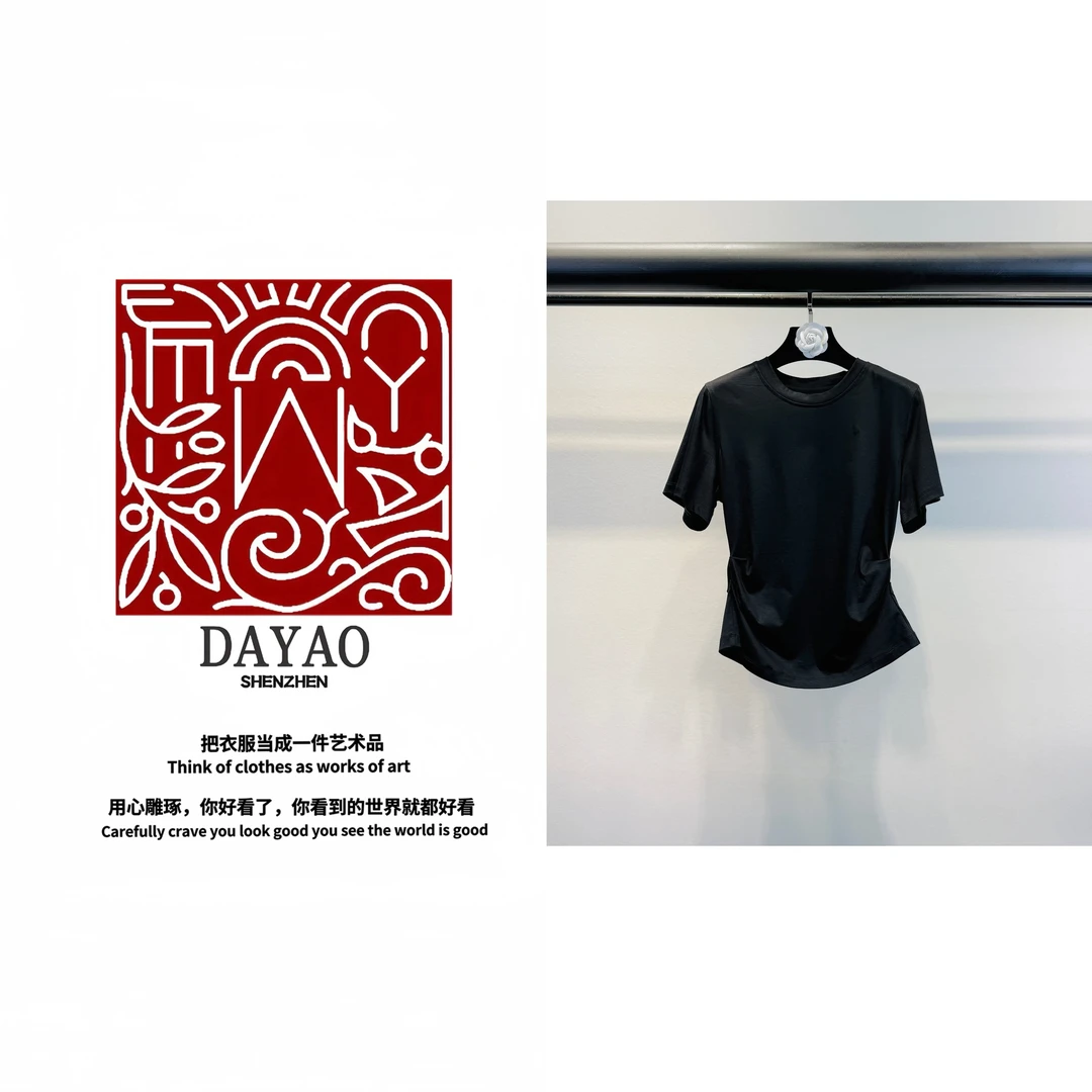「DAYAO」25s常规款圆领T恤纯色抗皱黑色显瘦轻职风仙女风WYS25265