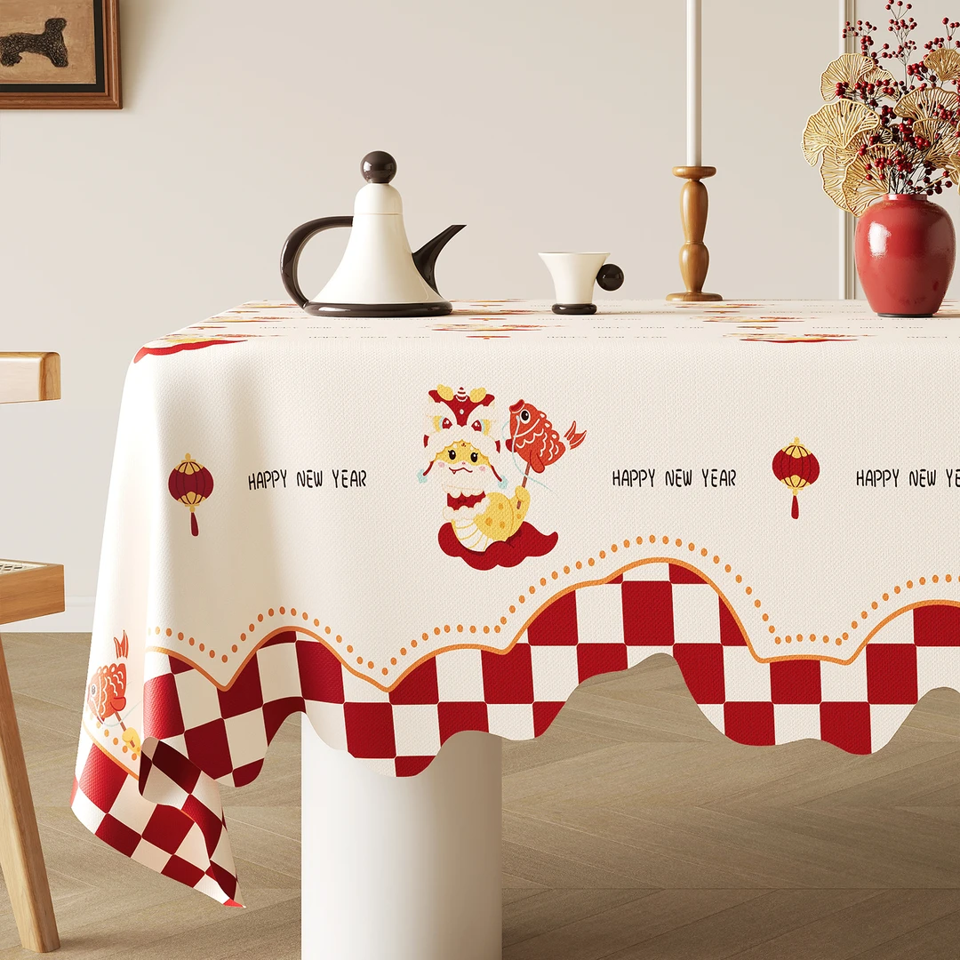 2025新年桌布防水防油免洗氛围感喜庆餐桌布红色蛇年春节装饰台布