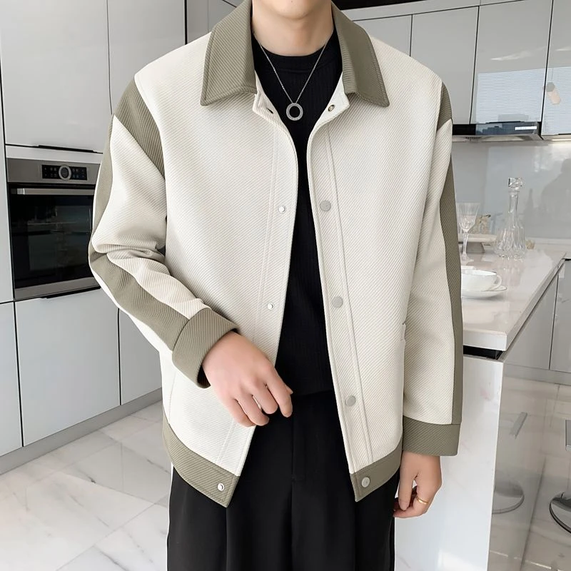 韩版翻领夹克外套男士2023新款春秋季休闲潮男装高级感秋装上衣