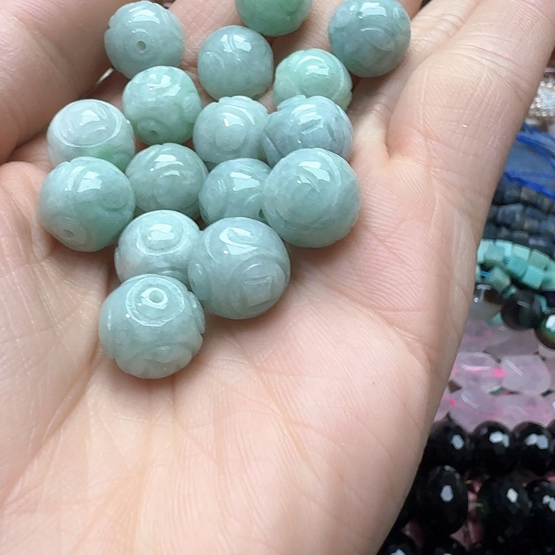 葡萄石合金珠宝半成品一颗13mm翡 翠雕刻隔珠