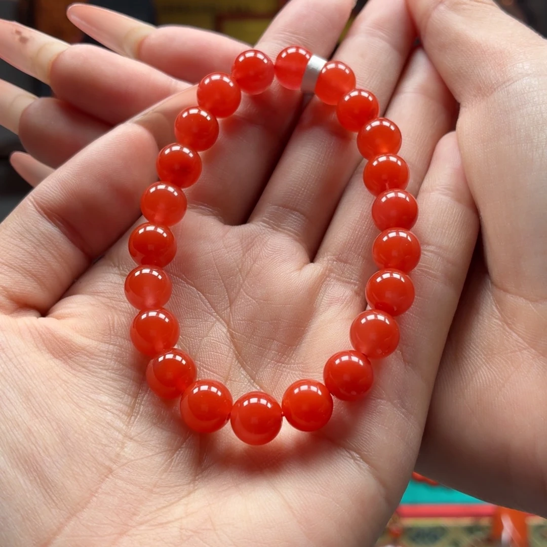 南红玛瑙未镶嵌手串原矿保山南红三眼井柿子红手串卡8+