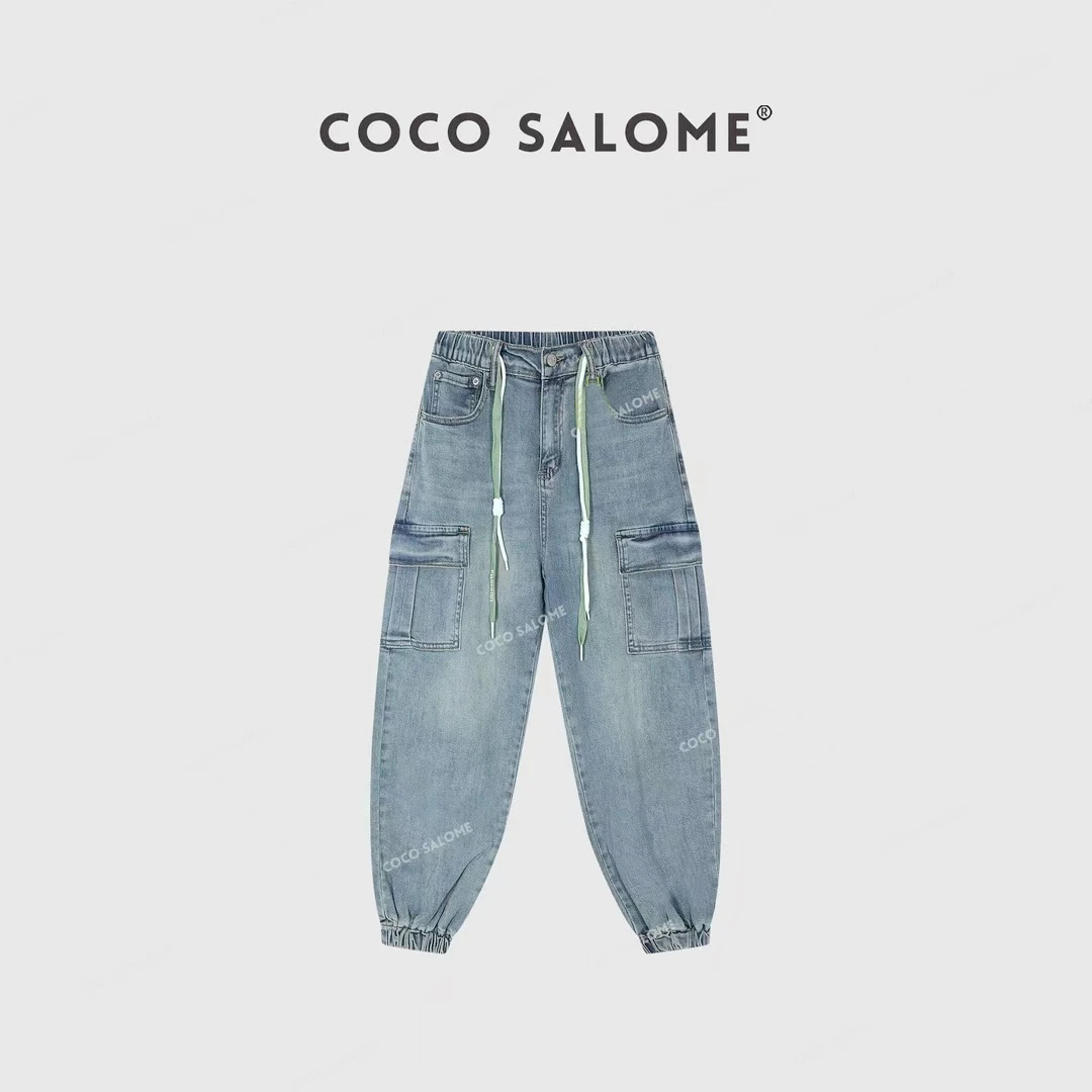 韩彬彬CS"蓝河"春夏休闲百搭束脚双抽绳九分牛仔裤1025-(15)