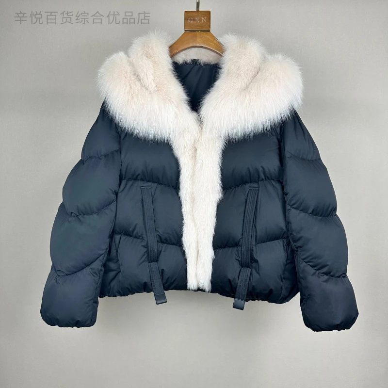 新疆西藏包邮短款狐狸皮草毛领加厚鹅绒服宽松版型小个子保暖断码